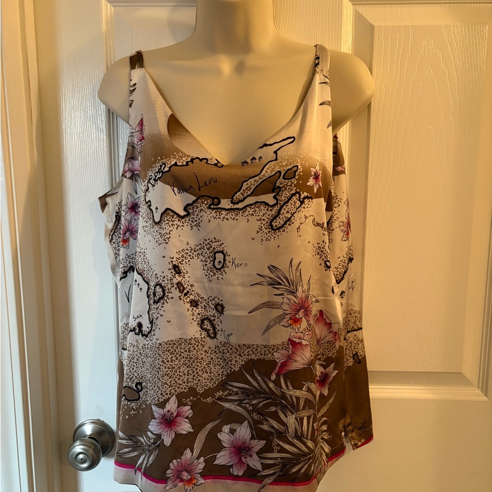 White House Black Market Floral Camisole in Cream and Brown